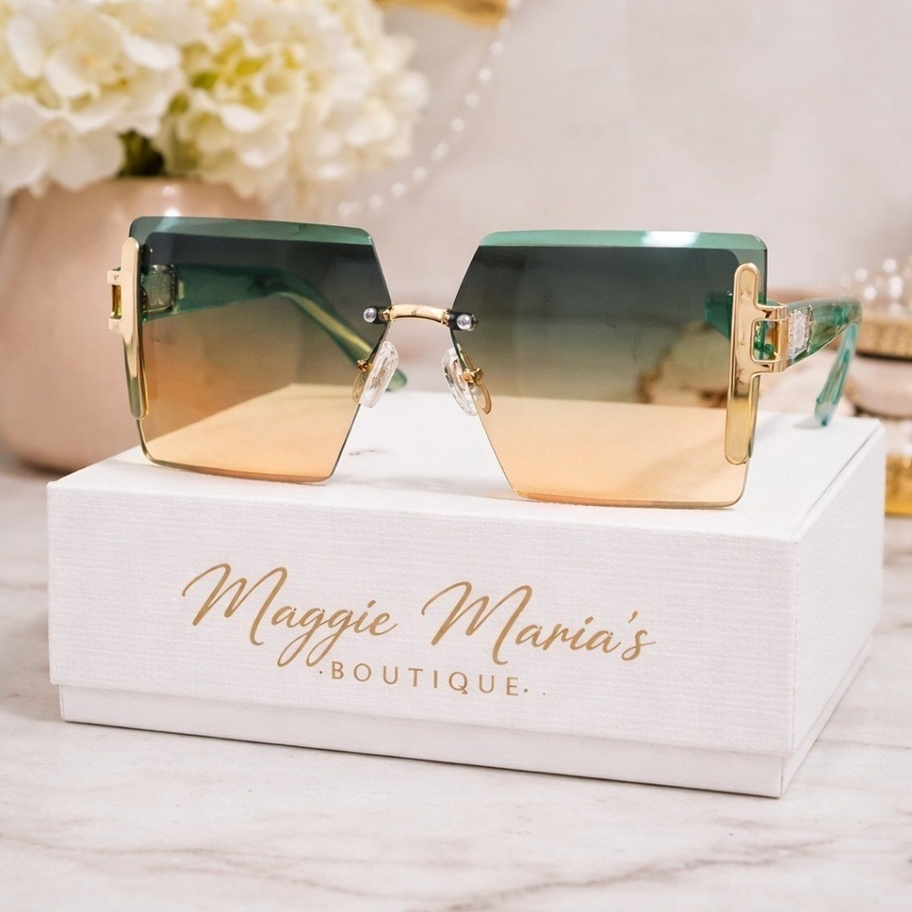 Sunglasses Women Green‎ Oversized Geometric Soft Handles
